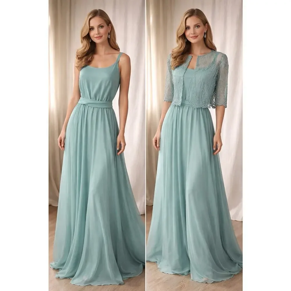 Jack Bryan Seafoam Chiffon Maxi Dress w/ Beaded Sheer Jacket – Size 10
